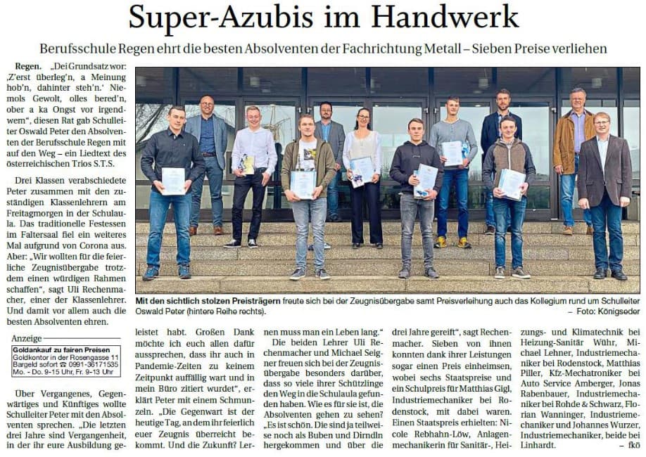 Metallabteilung verleiht Abschlusszeugnisse